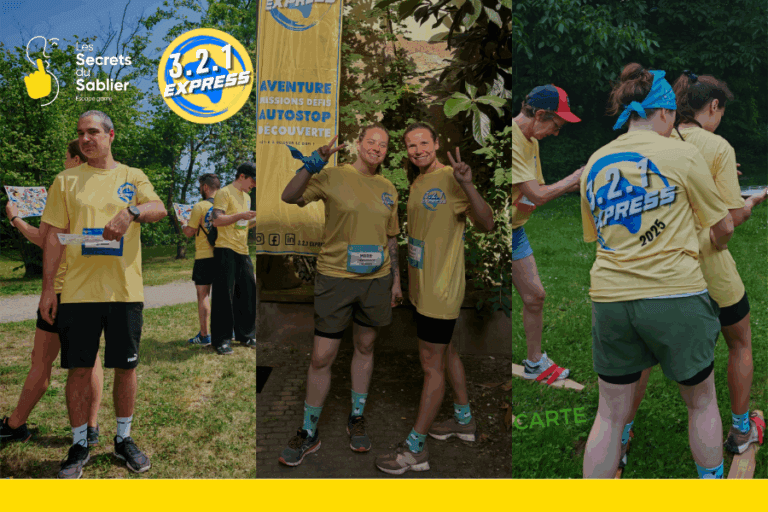 Participants en t-shirt jaune lors de la 4e édition de 3.2.1 Express à Strasbourg, une course urbaine immersive mêlant missions et auto-stop